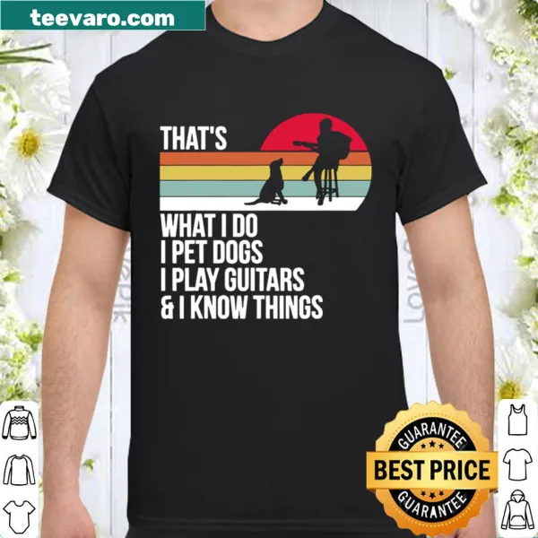 Vintage-style shirt with humorous text about dogs and guitars