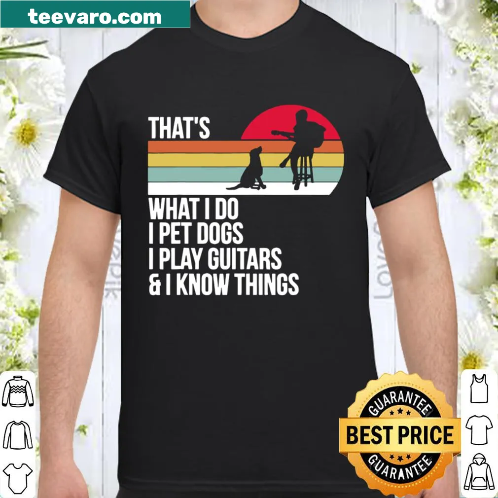 Vintage-style shirt with humorous text about dogs and guitars