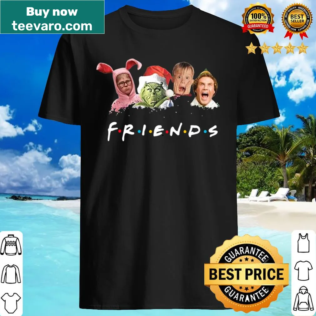 Festive shirt featuring the Grinch and elf characters in a playful design.