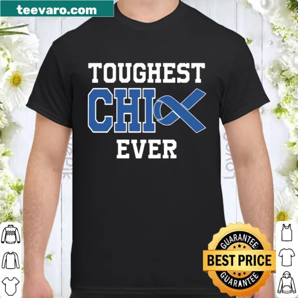 Inspirational colon cancer awareness shirt with 'Toughest Chick Ever' text