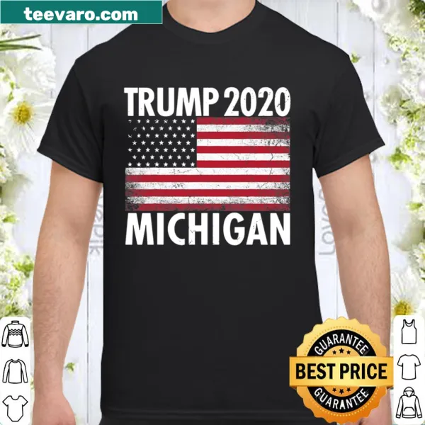 Patriotic shirt featuring Trump 2020 and American flag design.