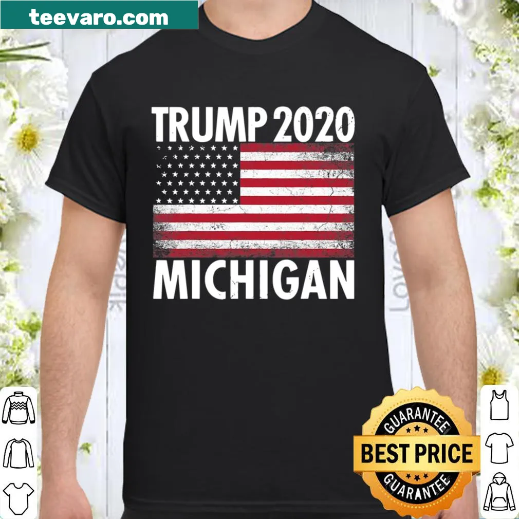Patriotic shirt featuring Trump 2020 and American flag design.