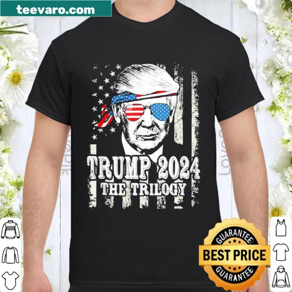 Shirt featuring Trump 2024 and American flag design.