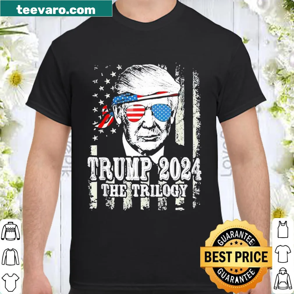 Shirt featuring Trump 2024 and American flag design.