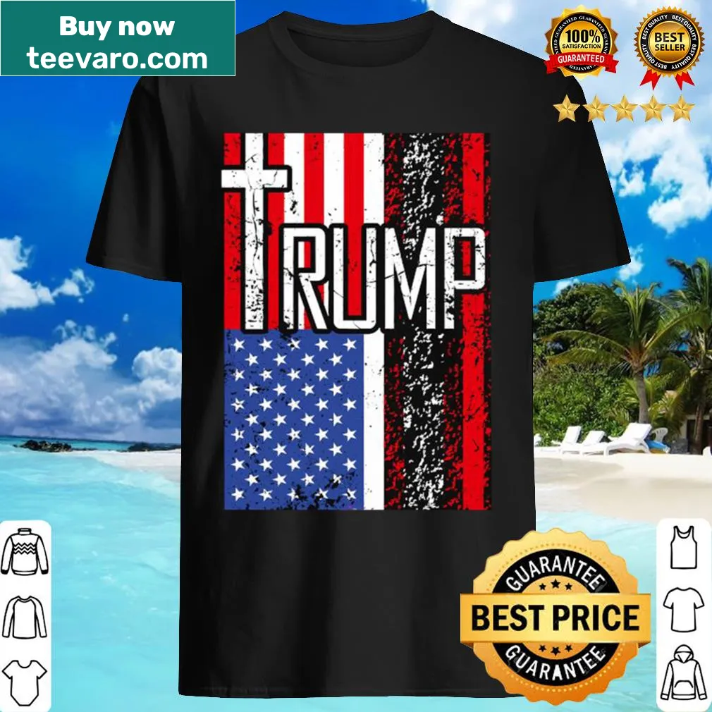 Retro USA flag and Christian cross design for patriotic shirt