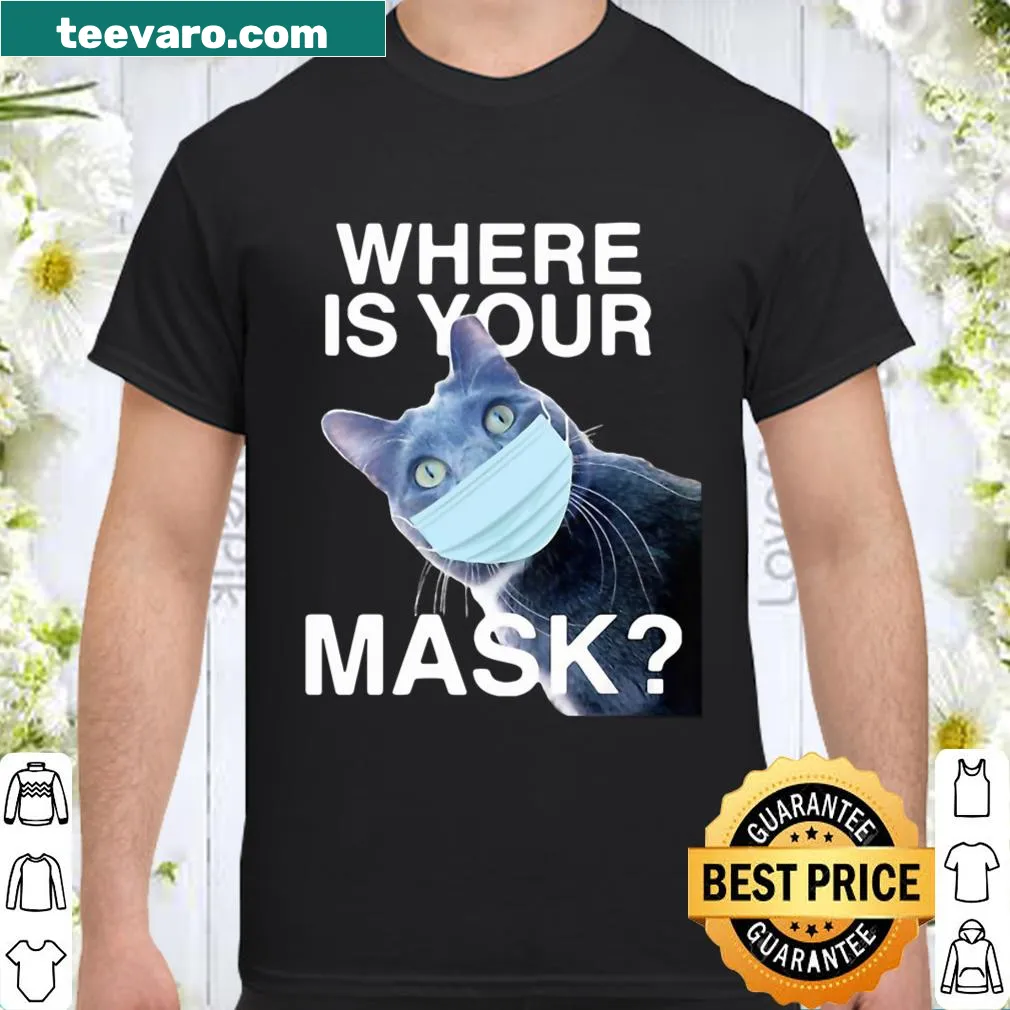 Playful black cat shirt with humorous mask question