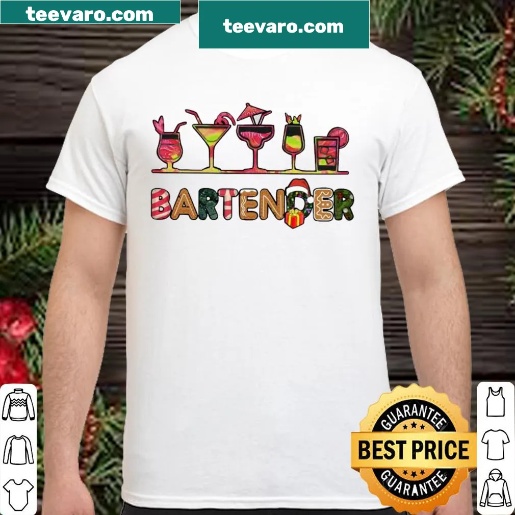 Illustrative Christmas shirt celebrating bartenders and wine culture.