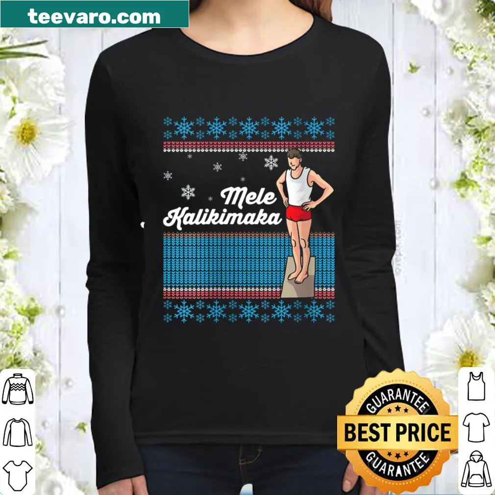 Illustration of Santa Claus surfing with 'Mele Kalikimaka' text