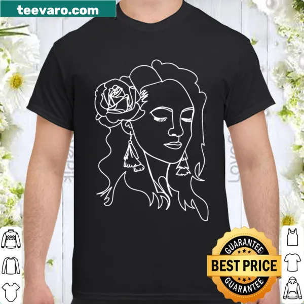 Minimalist line art of a woman on women's fashion shirt