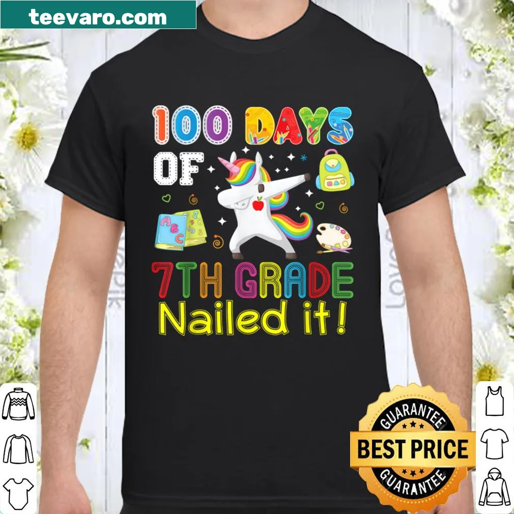 Dabbing unicorn graphic on a 7th grade milestone t-shirt
