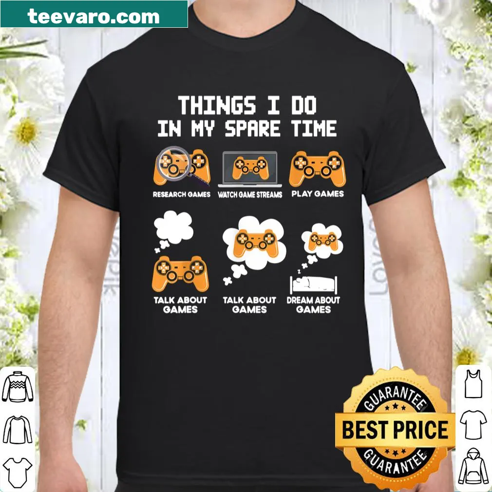 Funny gaming t-shirt listing hobbies in spare time