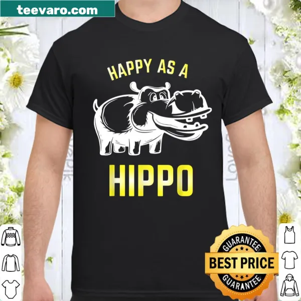 Cartoon of a smiling hippo on a cheerful t-shirt