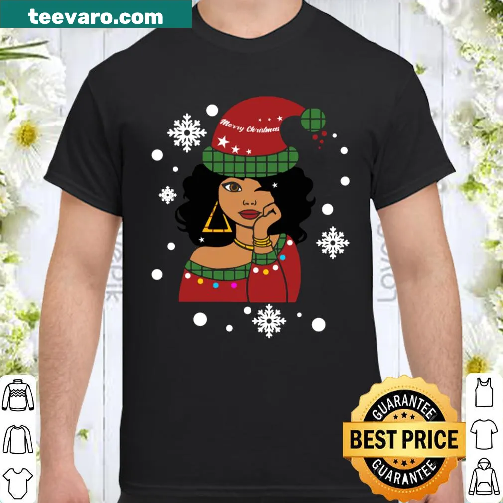 Illustrated African American Santa Claus Christmas T-shirt