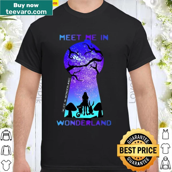 Illustration of Alice, Cheshire Cat, and Rabbit in a forest