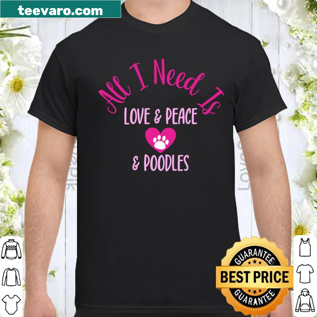 Fun cartoon design about love, peace, and poodles for Valentine's Day.