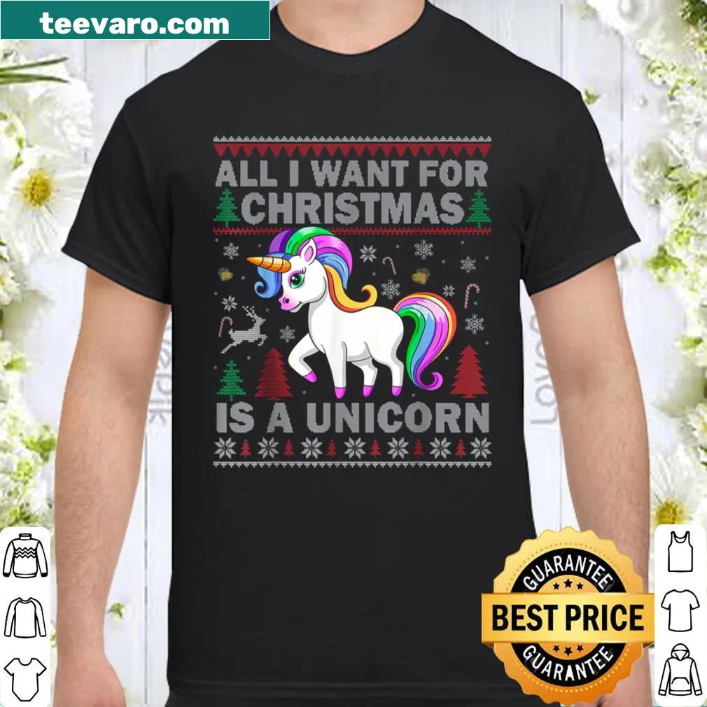 Kids' T-shirt featuring a unicorn and Christmas theme