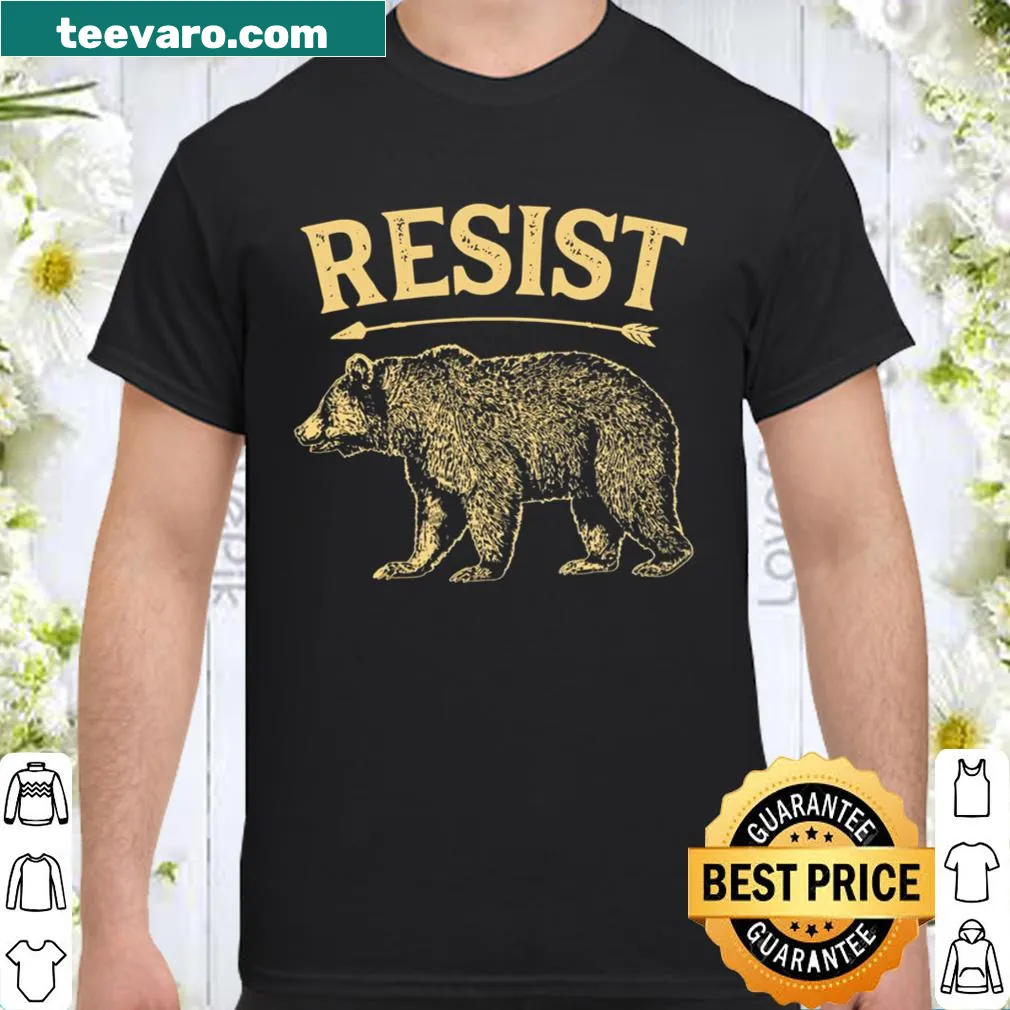 Vintage-style shirt with bear graphic and 'Resist Service' text