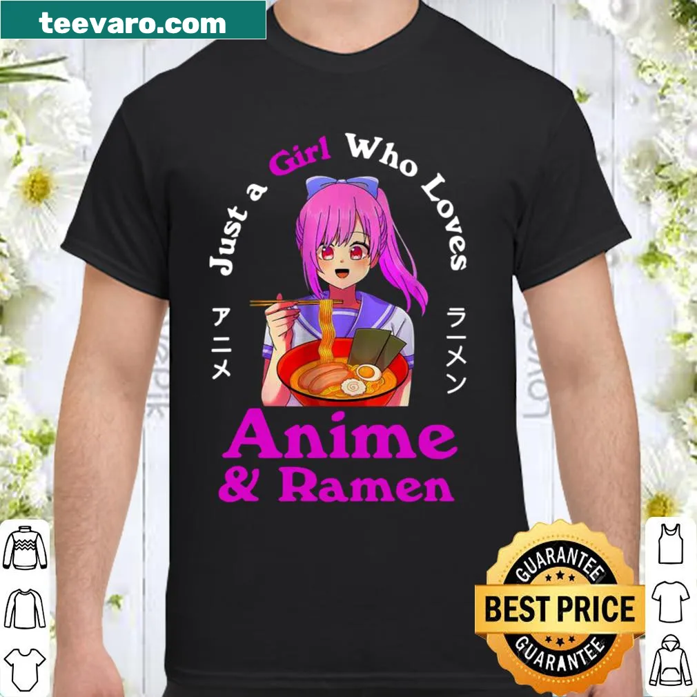 Anime-themed shirt featuring noodles and whimsical text for girls