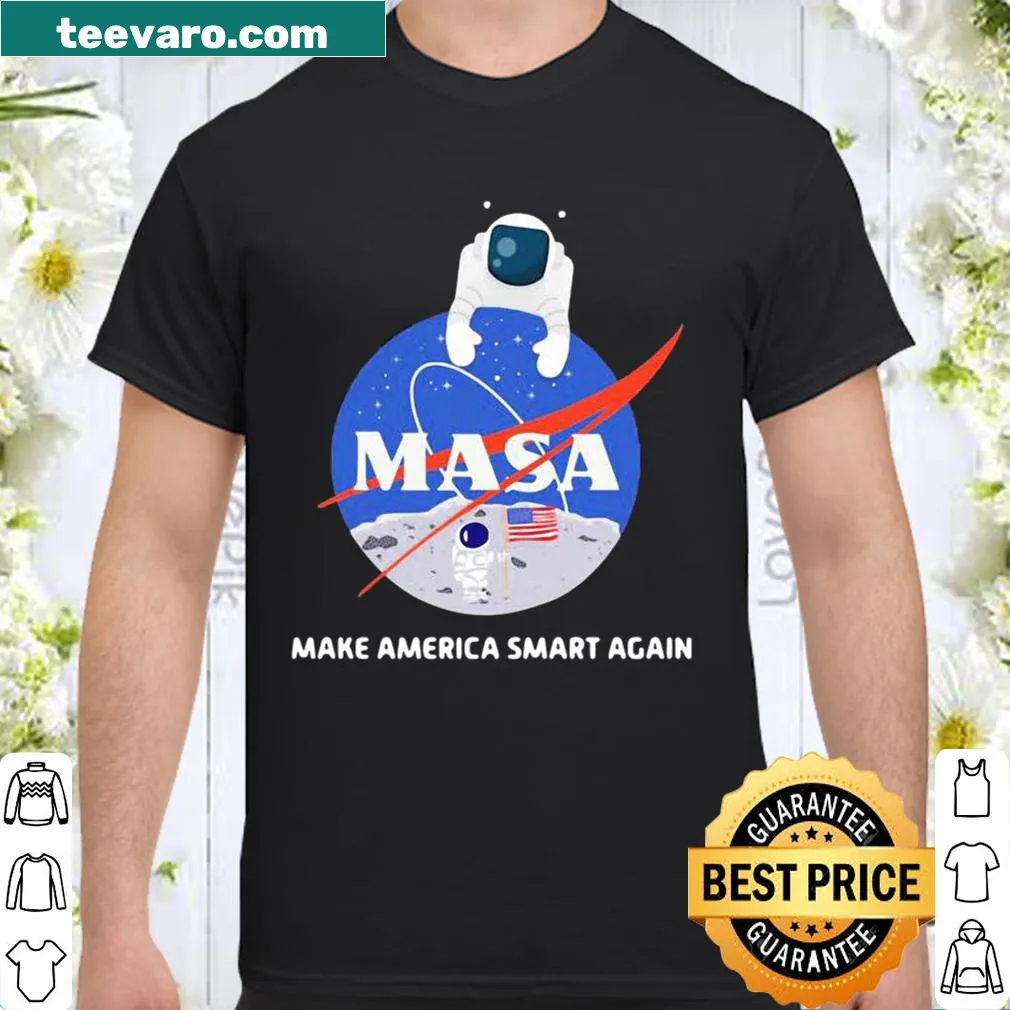 Cartoon astronaut shirt with educational slogan and USA flag