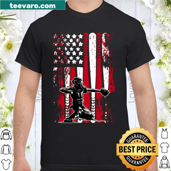 Baseball catcher emblem T-shirt for young athletes.