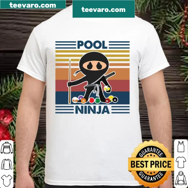 Vintage-style billiards shirt with 'Pool Ninja' text design