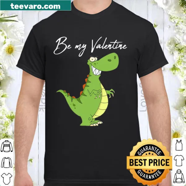Cute dinosaur illustration with 'Be My Valentine' text
