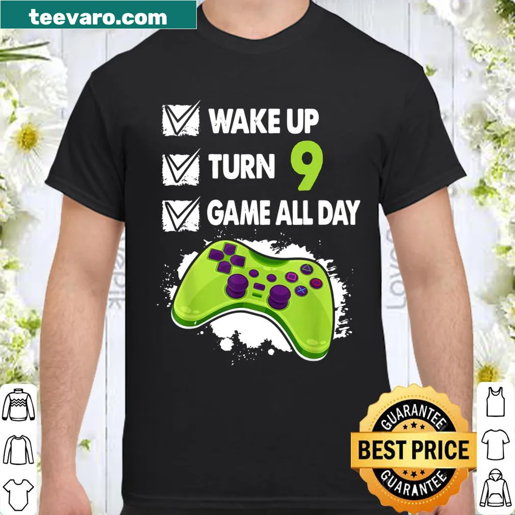 Birthday shirt for a 9-year-old gamer featuring gaming graphics