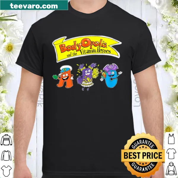 Cartoon shirt featuring Vitamin Heroes from BodyOpolis