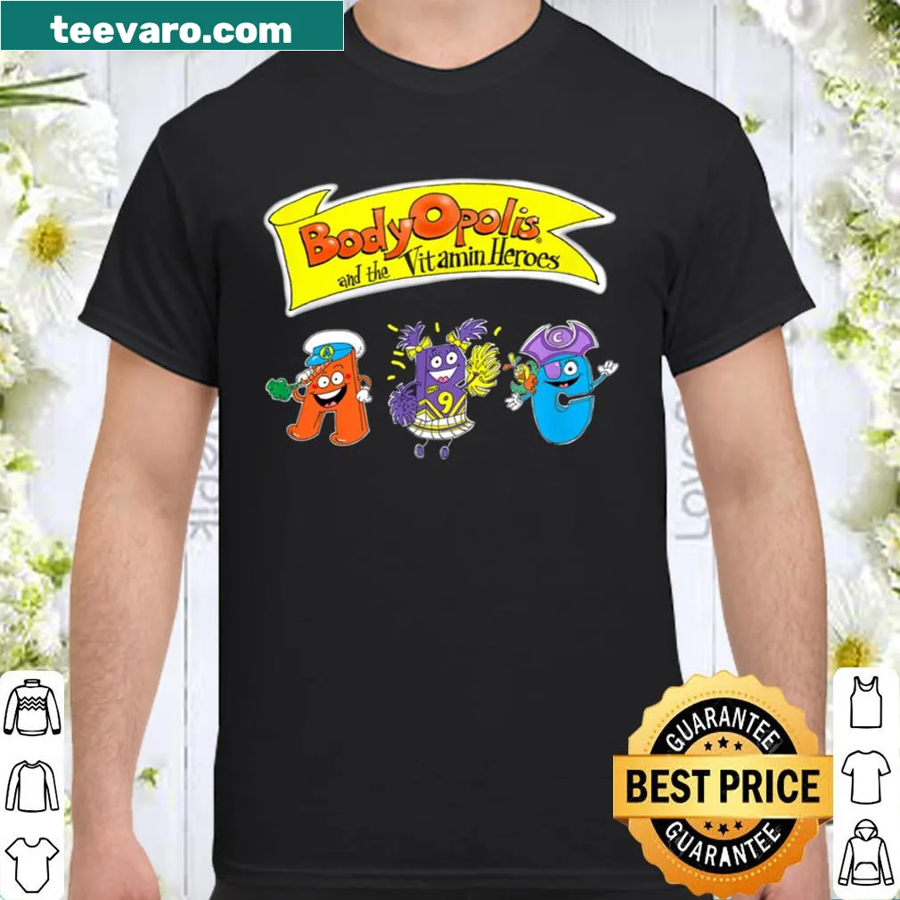 Cartoon shirt featuring Vitamin Heroes from BodyOpolis