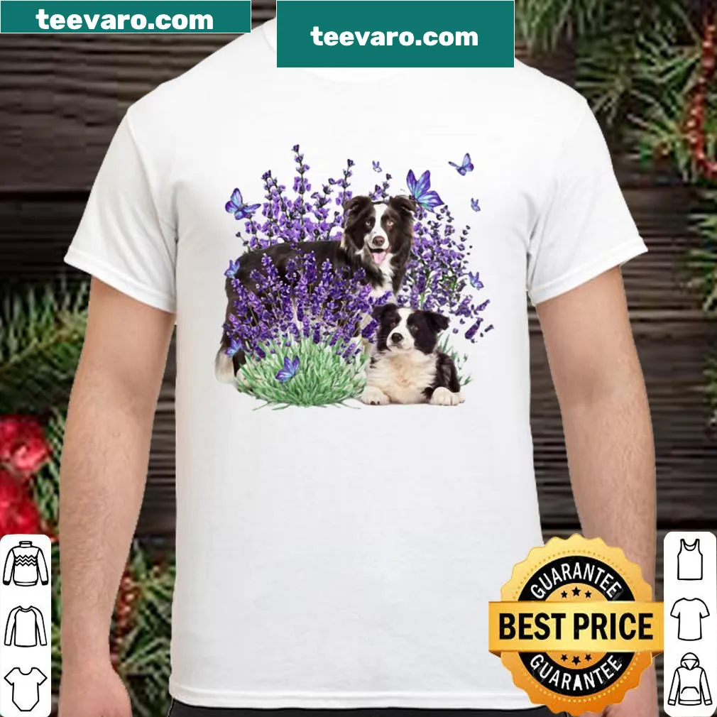 Illustration of a Border Collie surrounded by flowers on a shirt