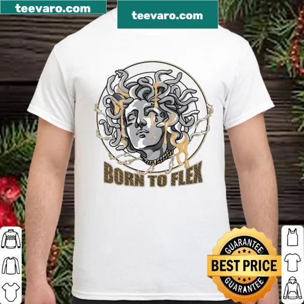 Bold 'Born to Flex' text on a shirt for fitness lovers