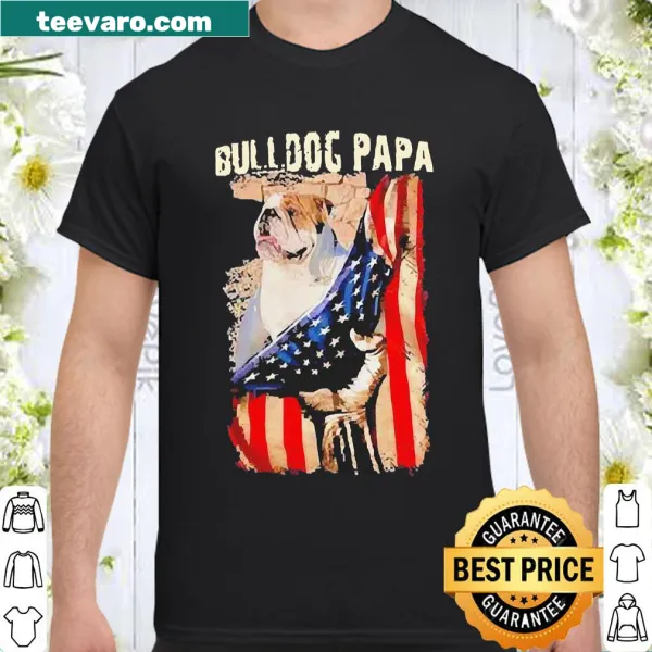 Bulldog Papa shirt featuring an American flag design