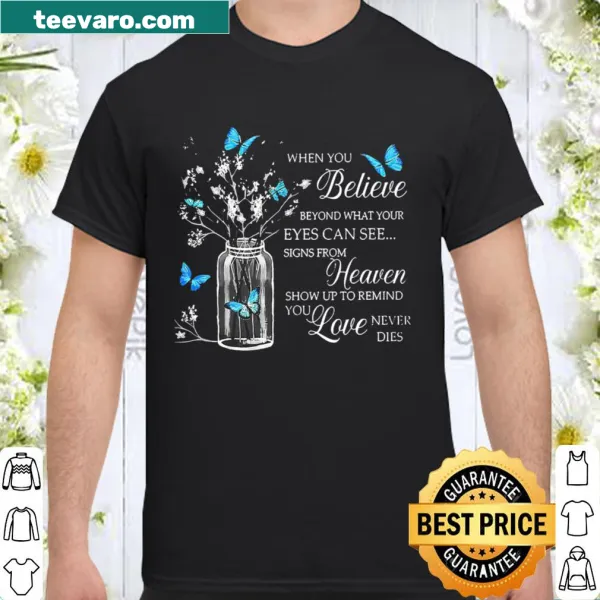 Shirt with butterflies and angelic imagery conveying hope