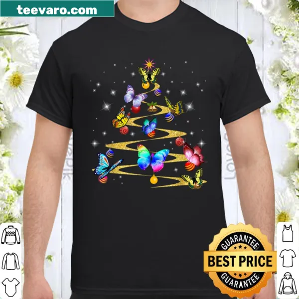 Butterfly design with Christmas tree lights on T-shirt