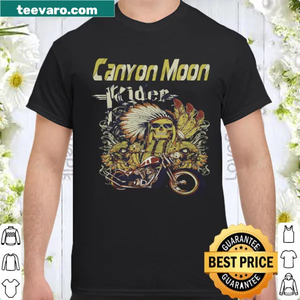 Motorcycle shirt with an illustration of a bike against a canyon moon backdrop
