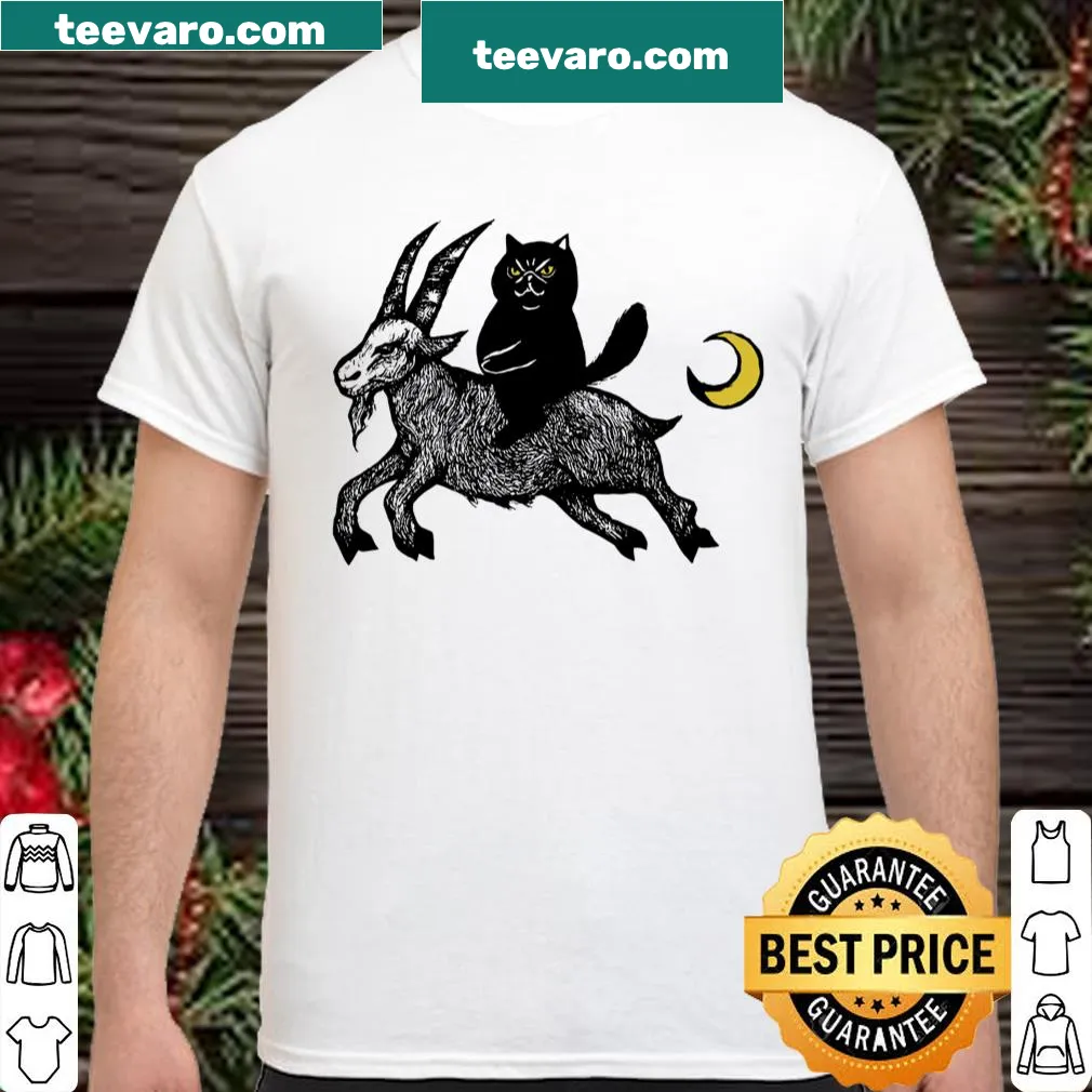 Shirt with whimsical graphics of cats and the phrase Cats Rule the Night