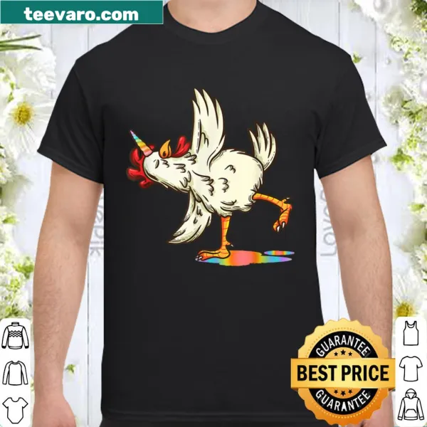 Whimsical chicken unicorn in yoga pose graphic on a casual t-shirt