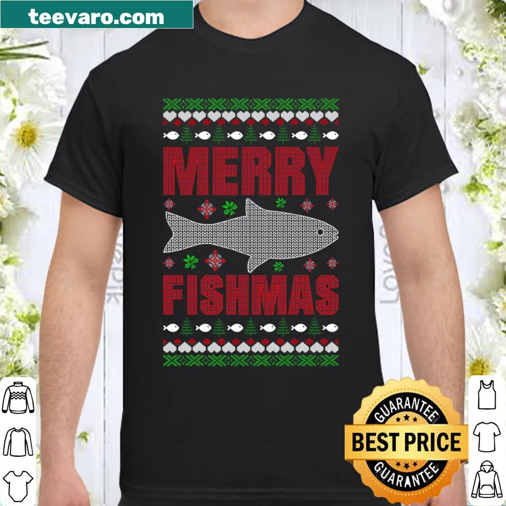Funny fishing-themed t-shirt with Merry Fishmas text