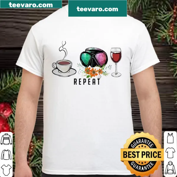 Playful Coffee Wine Diving Repeat graphic shirt