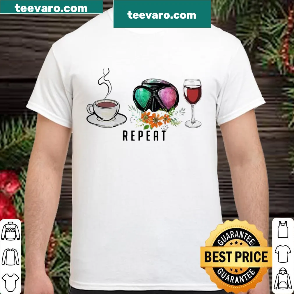 Playful Coffee Wine Diving Repeat graphic shirt