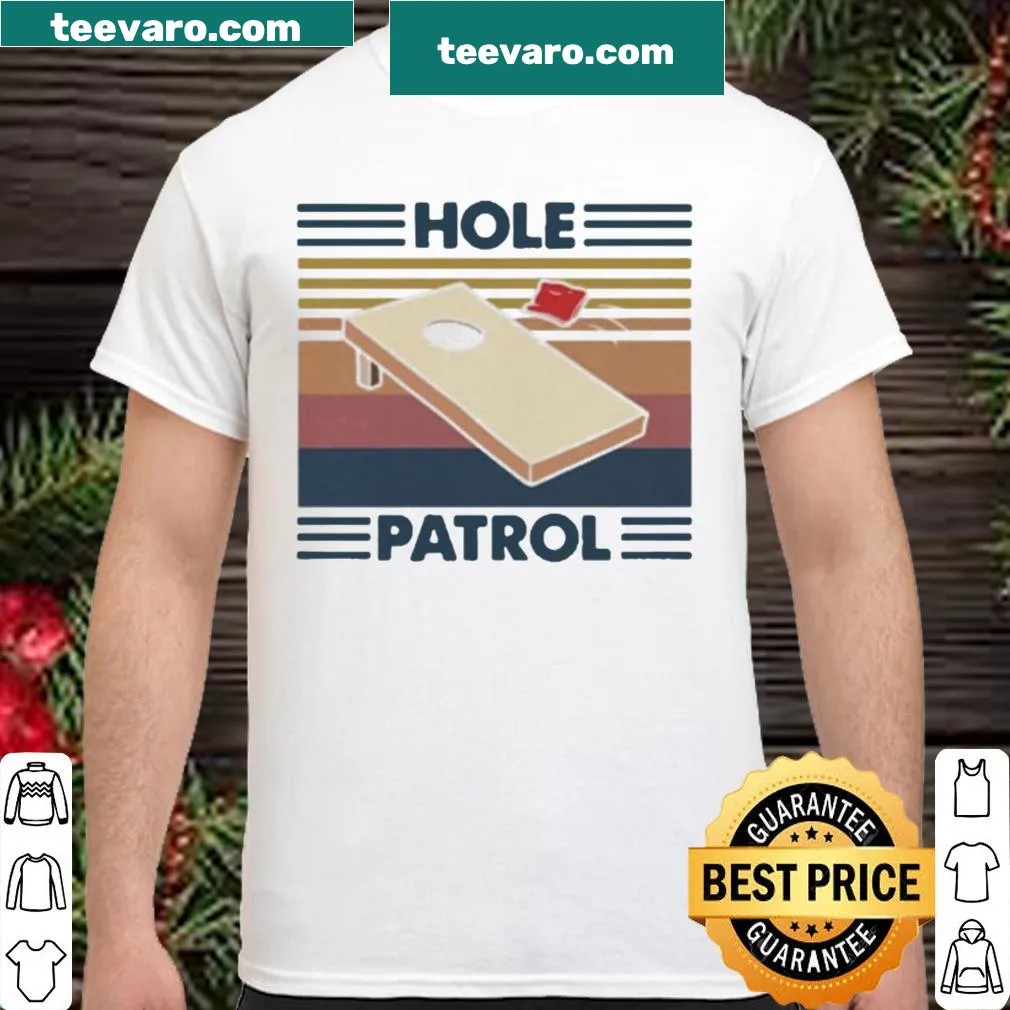 Retro cornhole shirt with 'Hole Patrol' text in vintage style