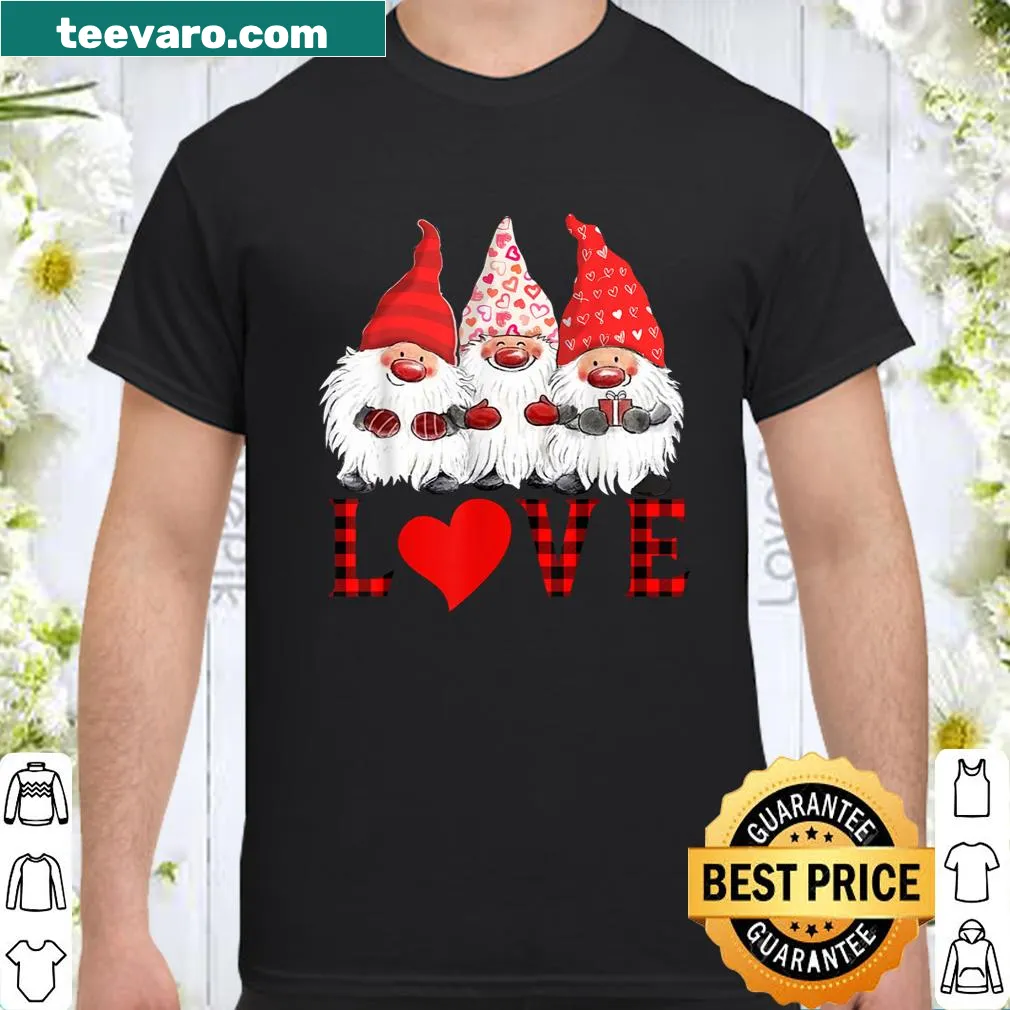 Cute gnome shirt with plaid accents for Valentine's Day