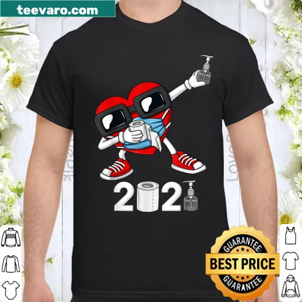 Humorous dabbing heart in a mask on a Valentine's Day t-shirt