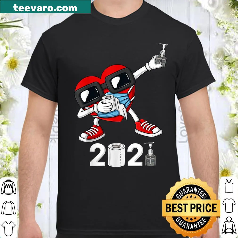 Humorous dabbing heart in a mask on a Valentine's Day t-shirt