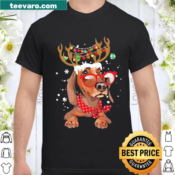 Christmas shirt featuring a dachshund reindeer with lights