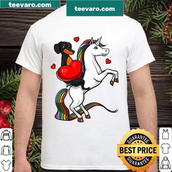 Cute shirt with dachshund riding a unicorn graphic