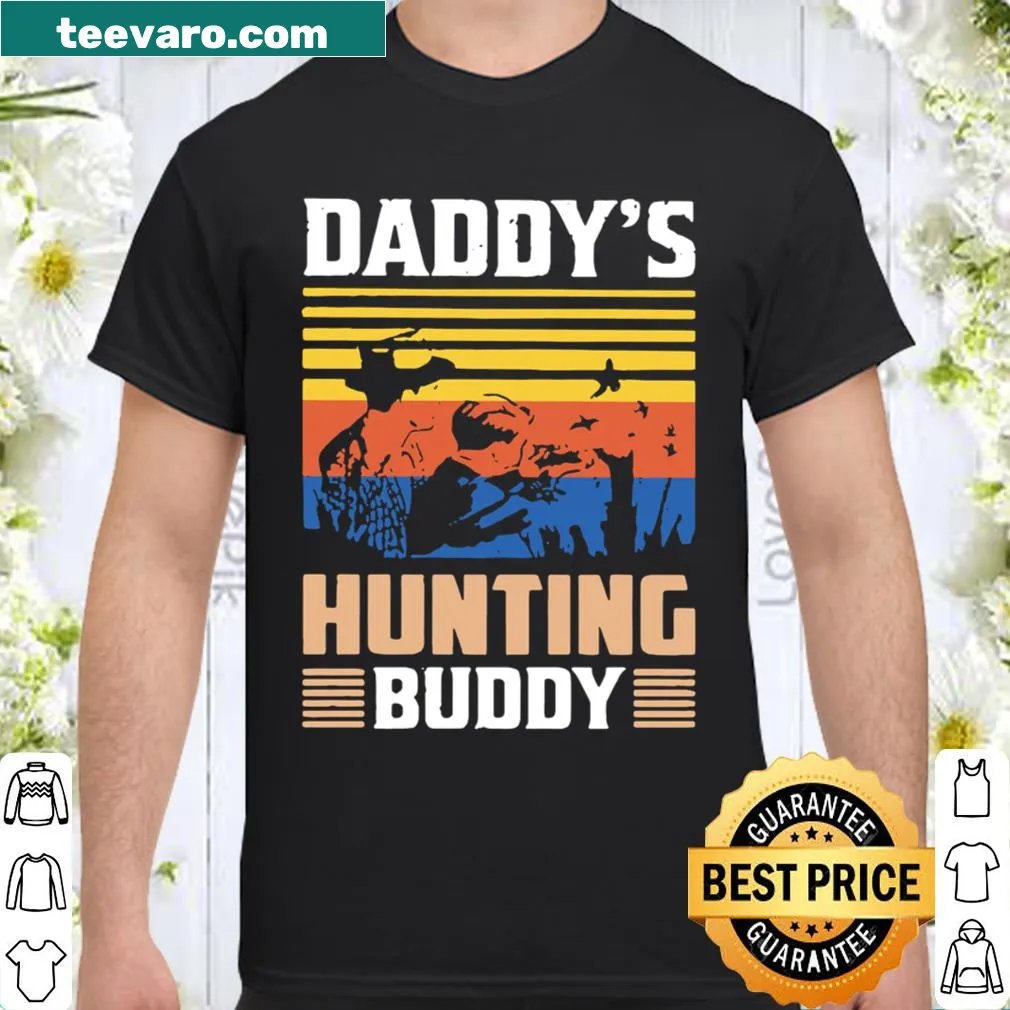 Vintage-style shirt showcasing a father-child hunting buddy graphic