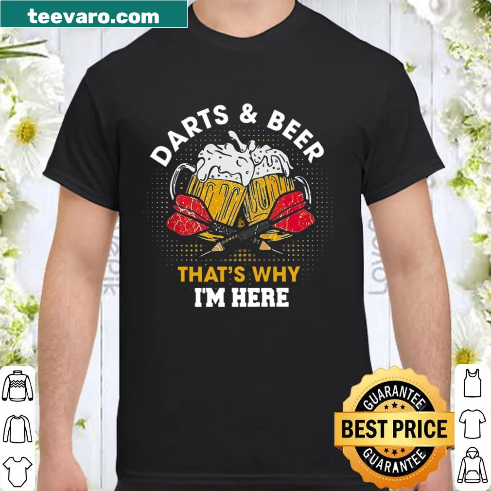 Humorous darts and beer-themed shirt with playful text.