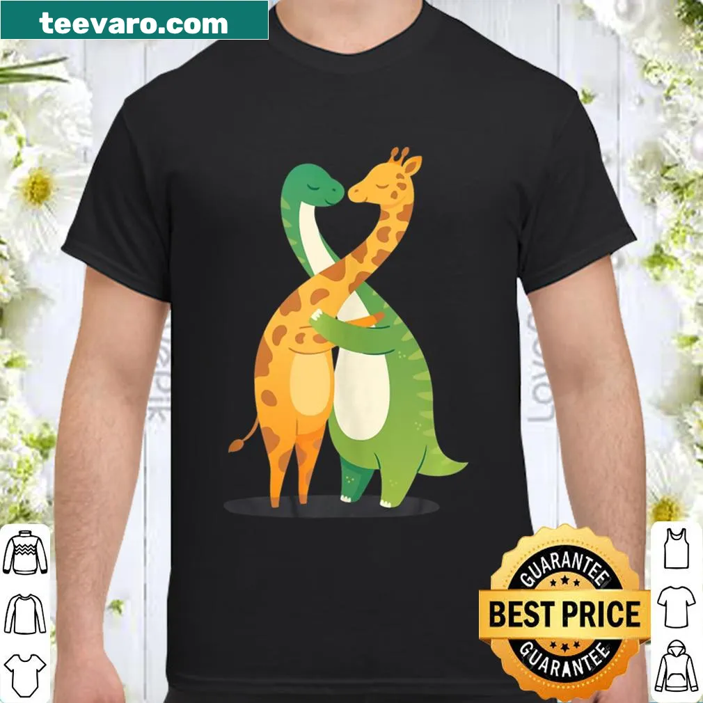 Cute shirt with a dinosaur and giraffe hugging for couples