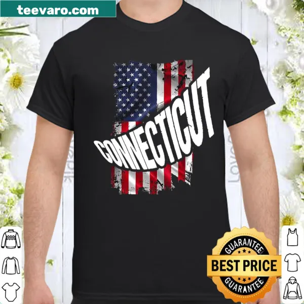 Vintage-style Connecticut shirt with a distressed American flag design.